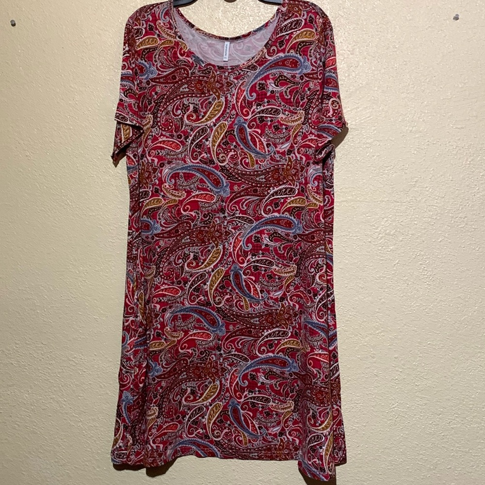Popyoung Dress 3XL Red Brown White Floral Paisley Print Stretchy Midi Rayon
